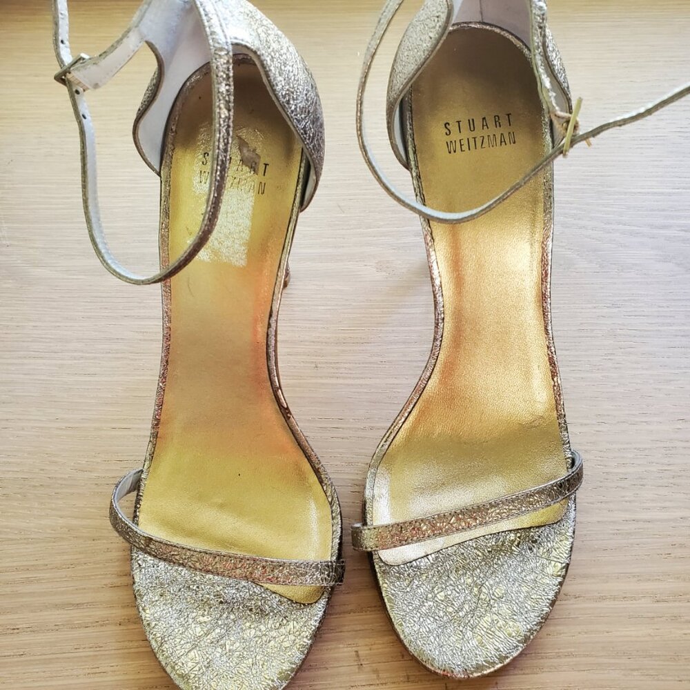 STUART WEITZMAN Gold Dress High Heel Ankle Strap Sandal Size 9 1/2